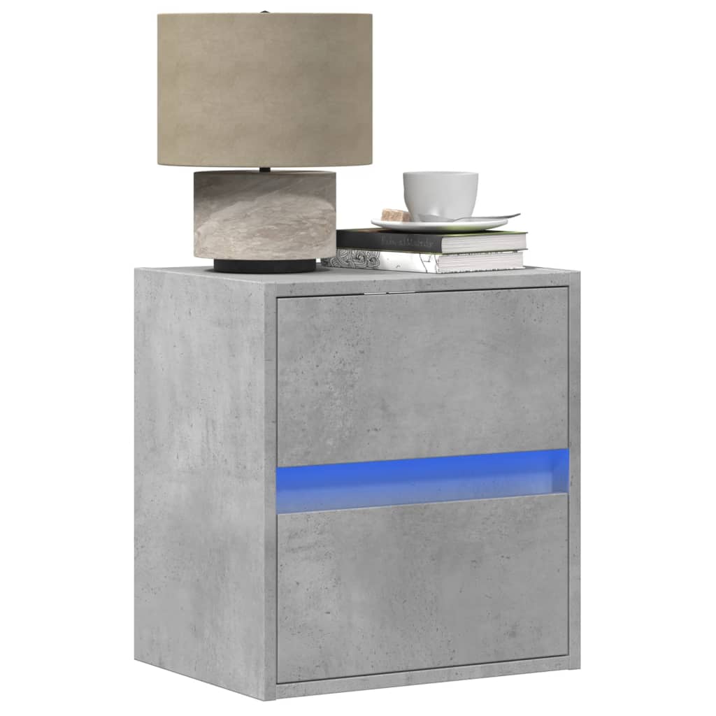 Tables de chevet murales avec lumières LED 2 pcs gris béton - XIOS
