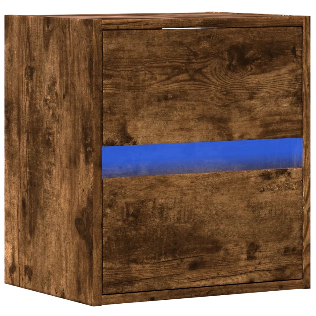 Table de chevet murale avec lumières LED chêne fumé - XIOS