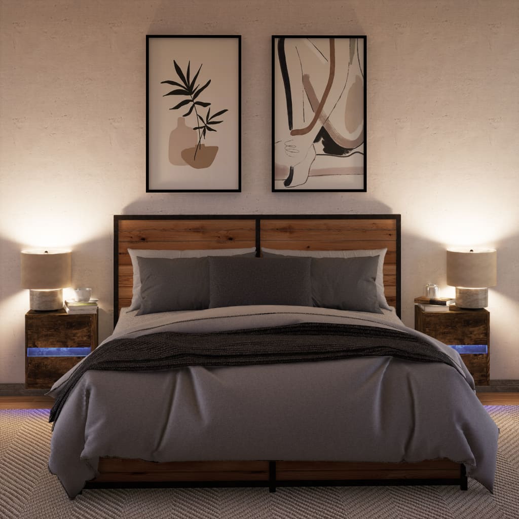 Tables de chevet murales avec lumières LED 2 pcs chêne fumé - XIOS