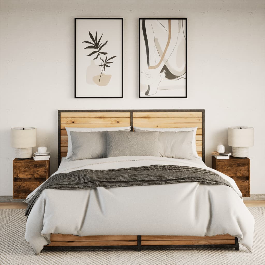 Tables de chevet murales avec lumières LED 2 pcs chêne fumé - XIOS