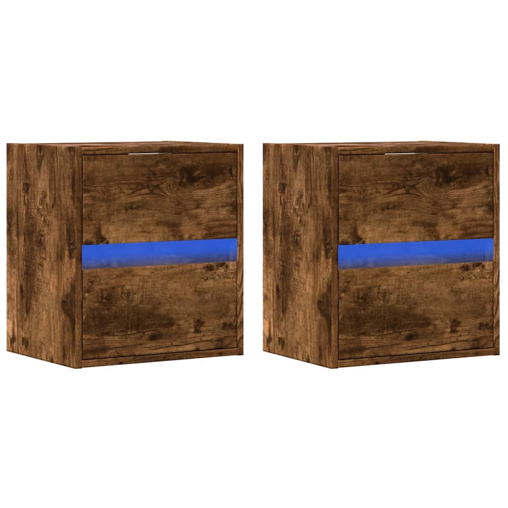 Tables de chevet murales avec lumières LED 2 pcs chêne fumé - XIOS
