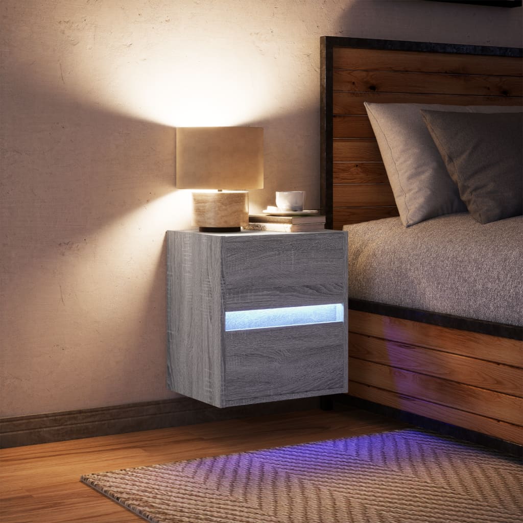 Table de chevet murale avec lumières LED sonoma gris - XIOS