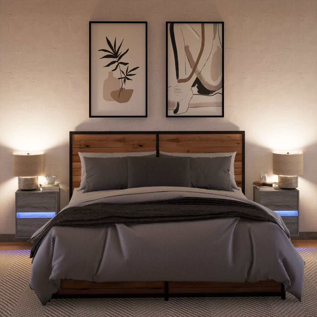 Tables de chevet murales avec lumières LED 2 pcs sonoma gris - XIOS