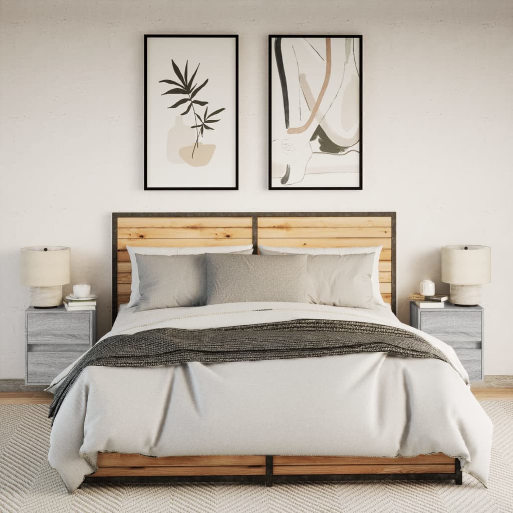 Tables de chevet murales avec lumières LED 2 pcs sonoma gris - XIOS