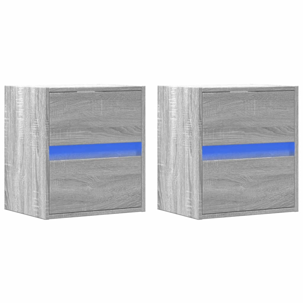 Tables de chevet murales avec lumières LED 2 pcs sonoma gris - XIOS