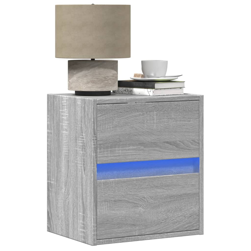 Tables de chevet murales avec lumières LED 2 pcs sonoma gris - XIOS