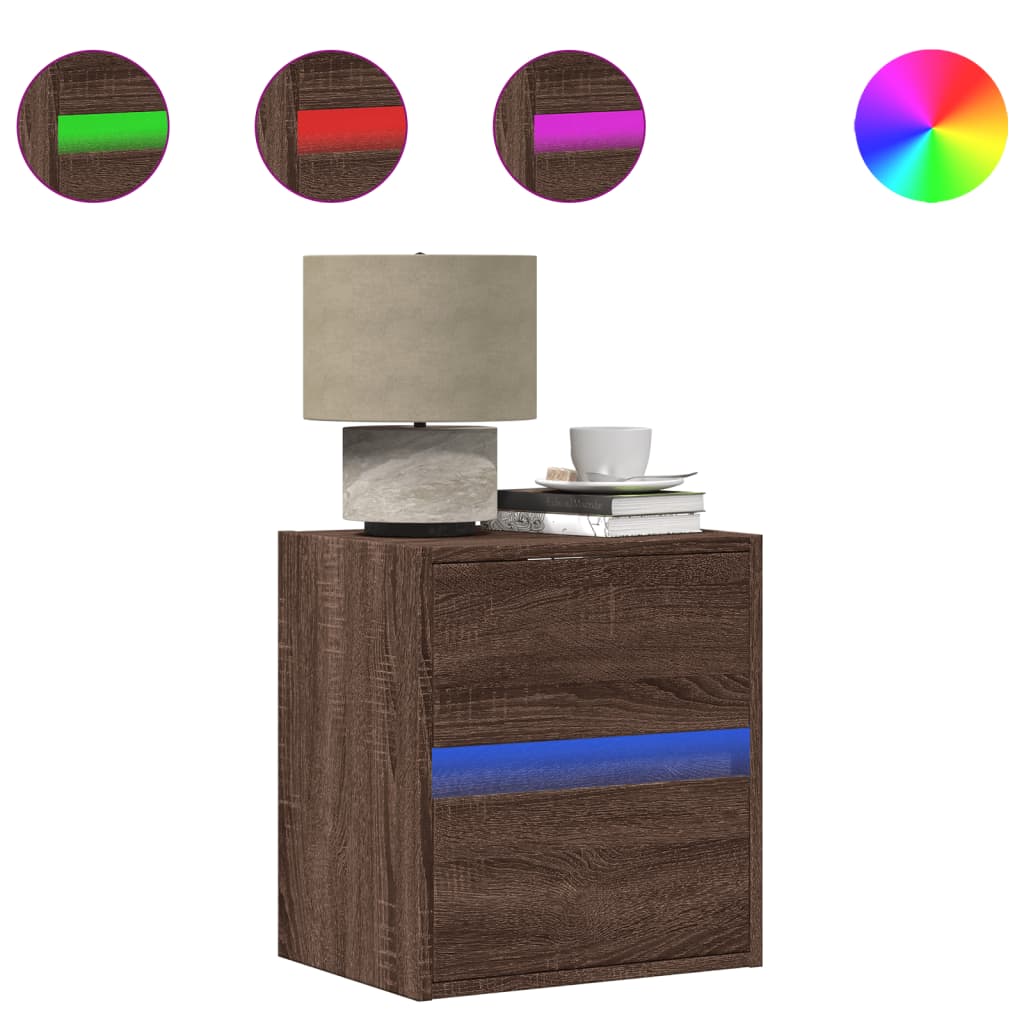 Table de chevet murale avec lumières LED chêne marron - XIOS