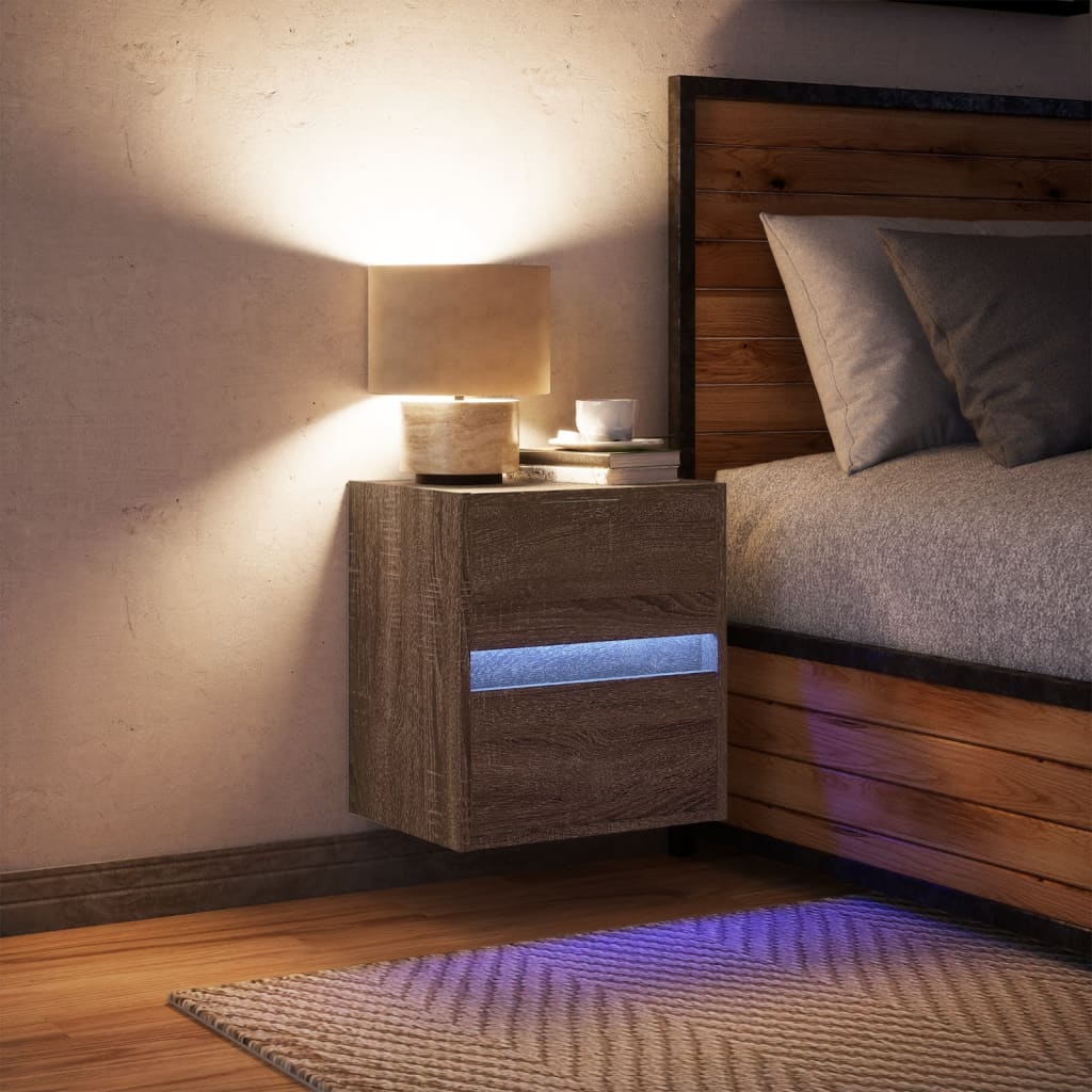 Table de chevet murale avec lumières LED chêne marron - XIOS
