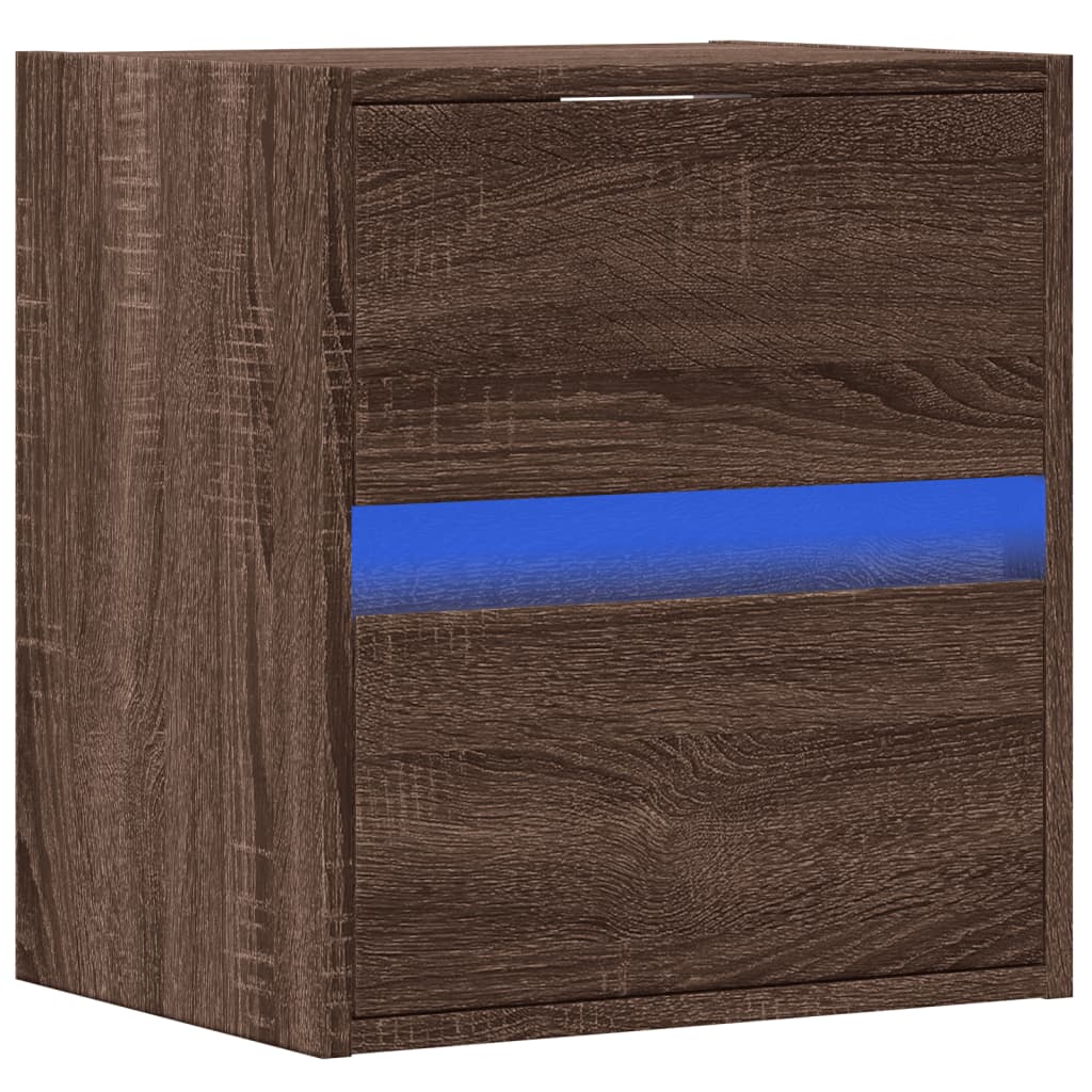 Table de chevet murale avec lumières LED chêne marron - XIOS