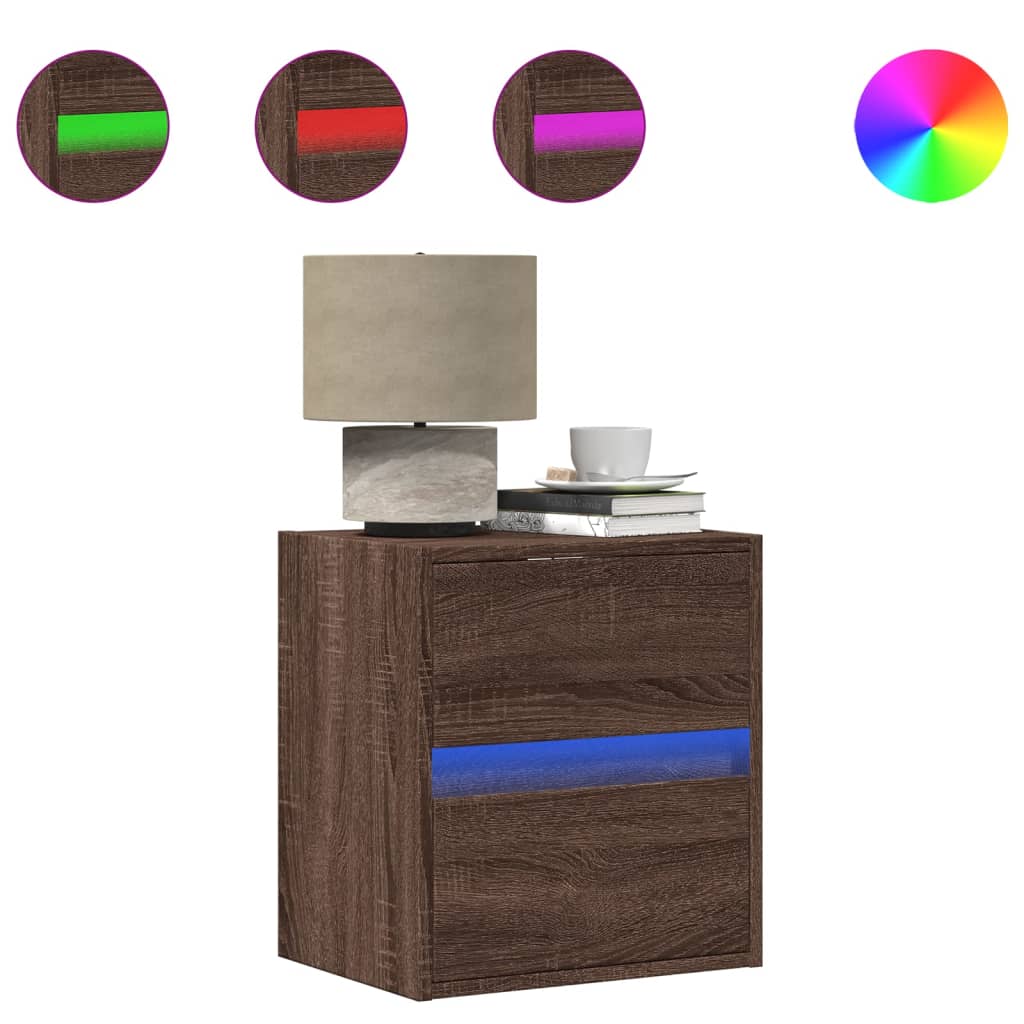 Tables de chevet murales avec lumières LED 2 pcs chêne marron - XIOS