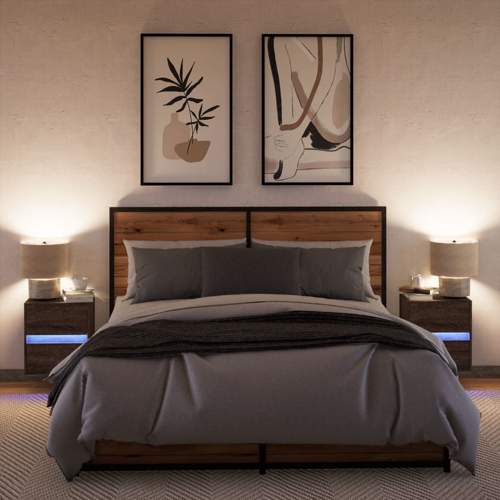 Tables de chevet murales avec lumières LED 2 pcs chêne marron - XIOS