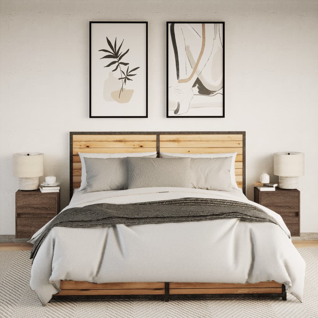 Tables de chevet murales avec lumières LED 2 pcs chêne marron - XIOS
