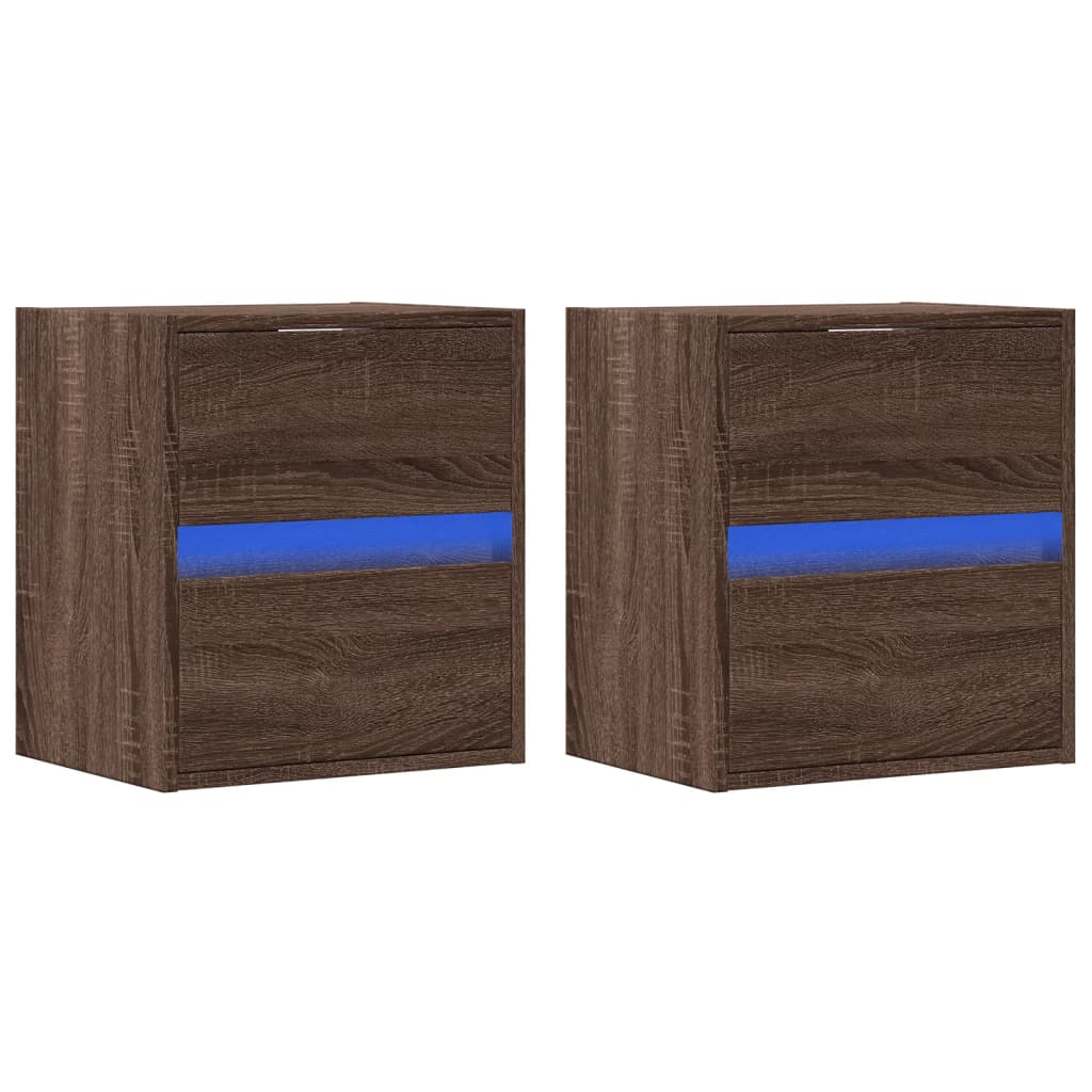 Tables de chevet murales avec lumières LED 2 pcs chêne marron - XIOS