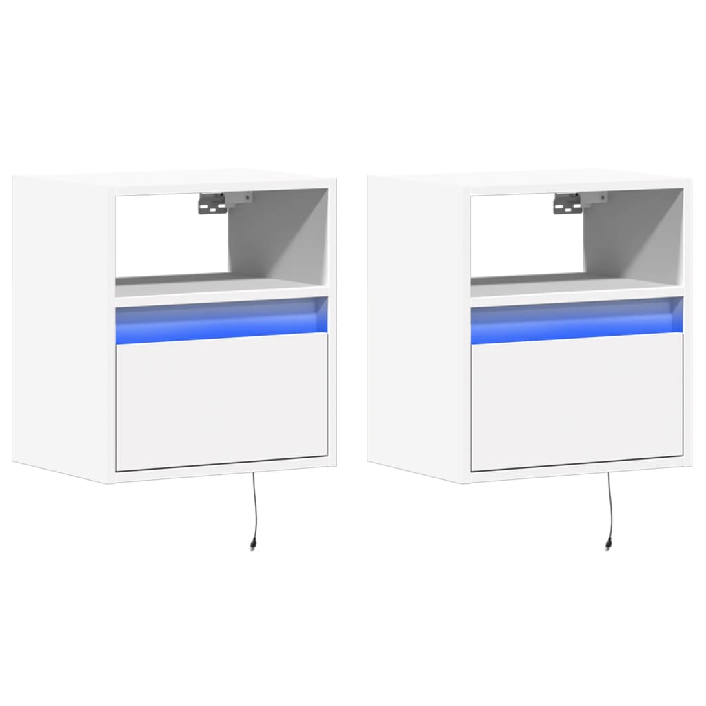 Tables de chevet murales avec lumières LED 2 pcs blanc - XIOS