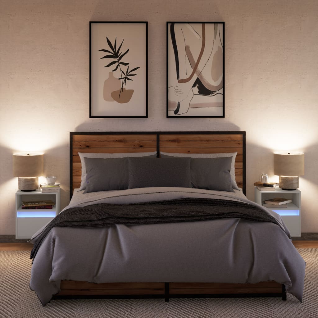 Tables de chevet murales avec lumières LED 2 pcs blanc - XIOS