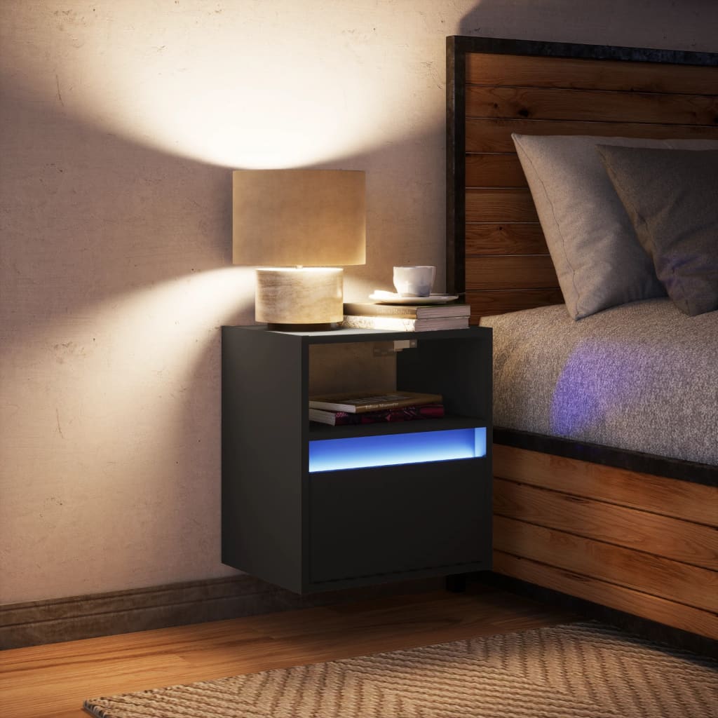 Table de chevet murale avec lumières LED noir - XIOS