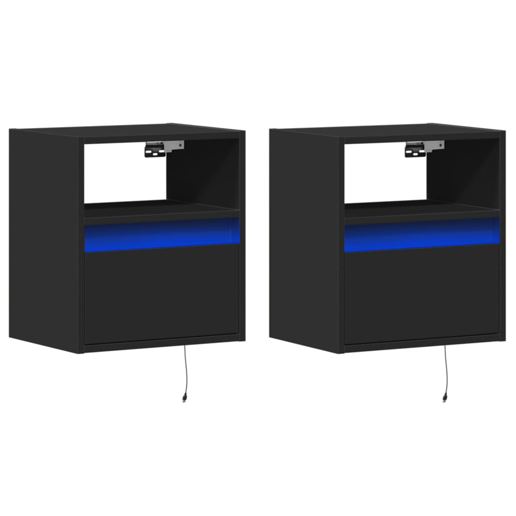 Tables de chevet murales avec lumières LED 2 pcs noir - XIOS