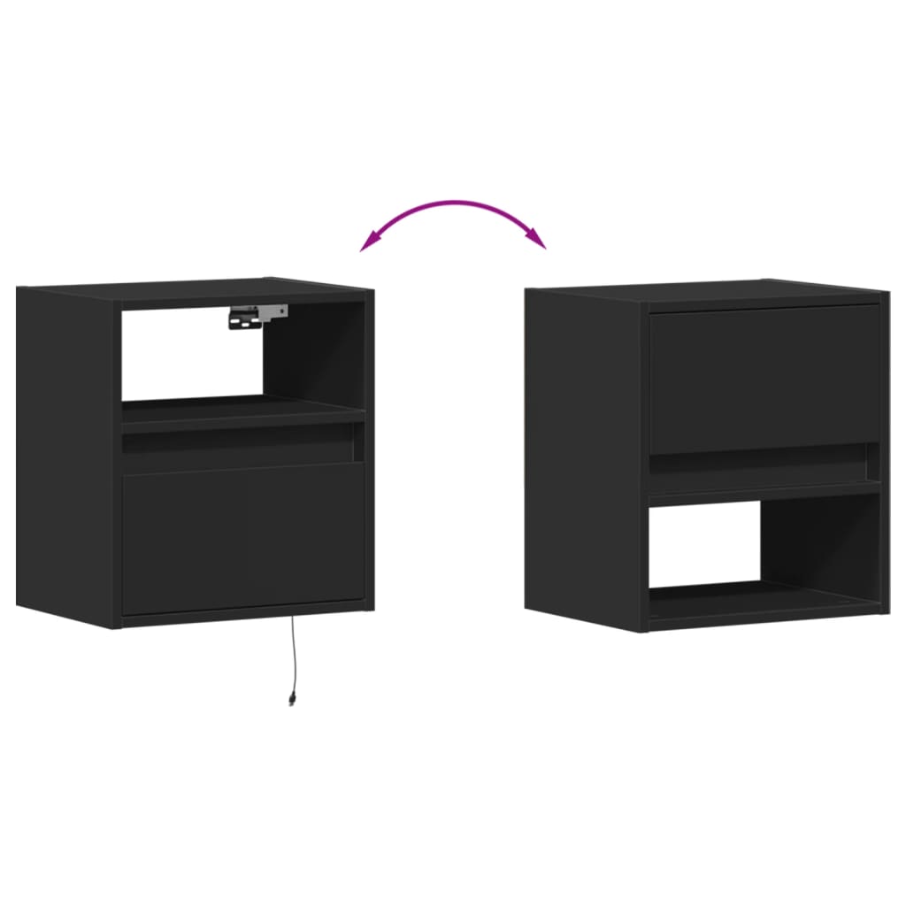 Tables de chevet murales avec lumières LED 2 pcs noir - XIOS