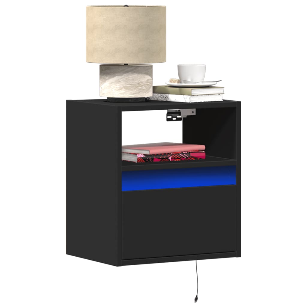Tables de chevet murales avec lumières LED 2 pcs noir - XIOS