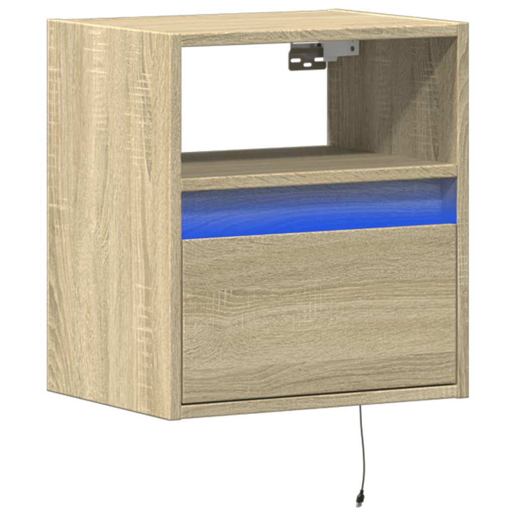 Table de chevet murale avec lumières LED chêne sonoma - XIOS