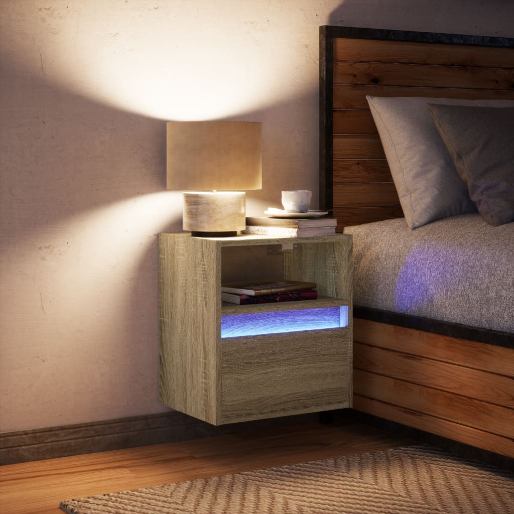 Table de chevet murale avec lumières LED chêne sonoma - XIOS