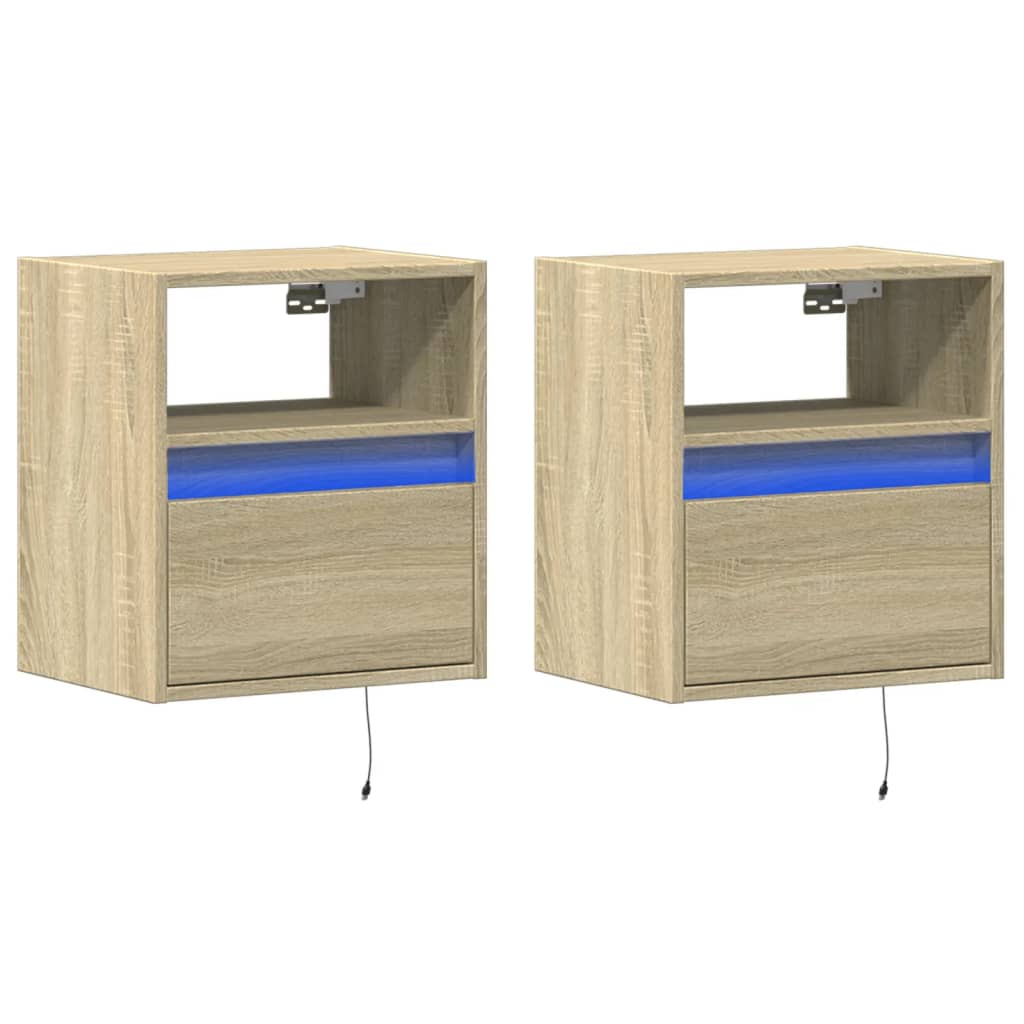 Tables de chevet murales avec lumières LED 2 pcs chêne sonoma - XIOS