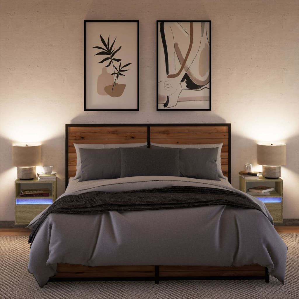 Tables de chevet murales avec lumières LED 2 pcs chêne sonoma - XIOS
