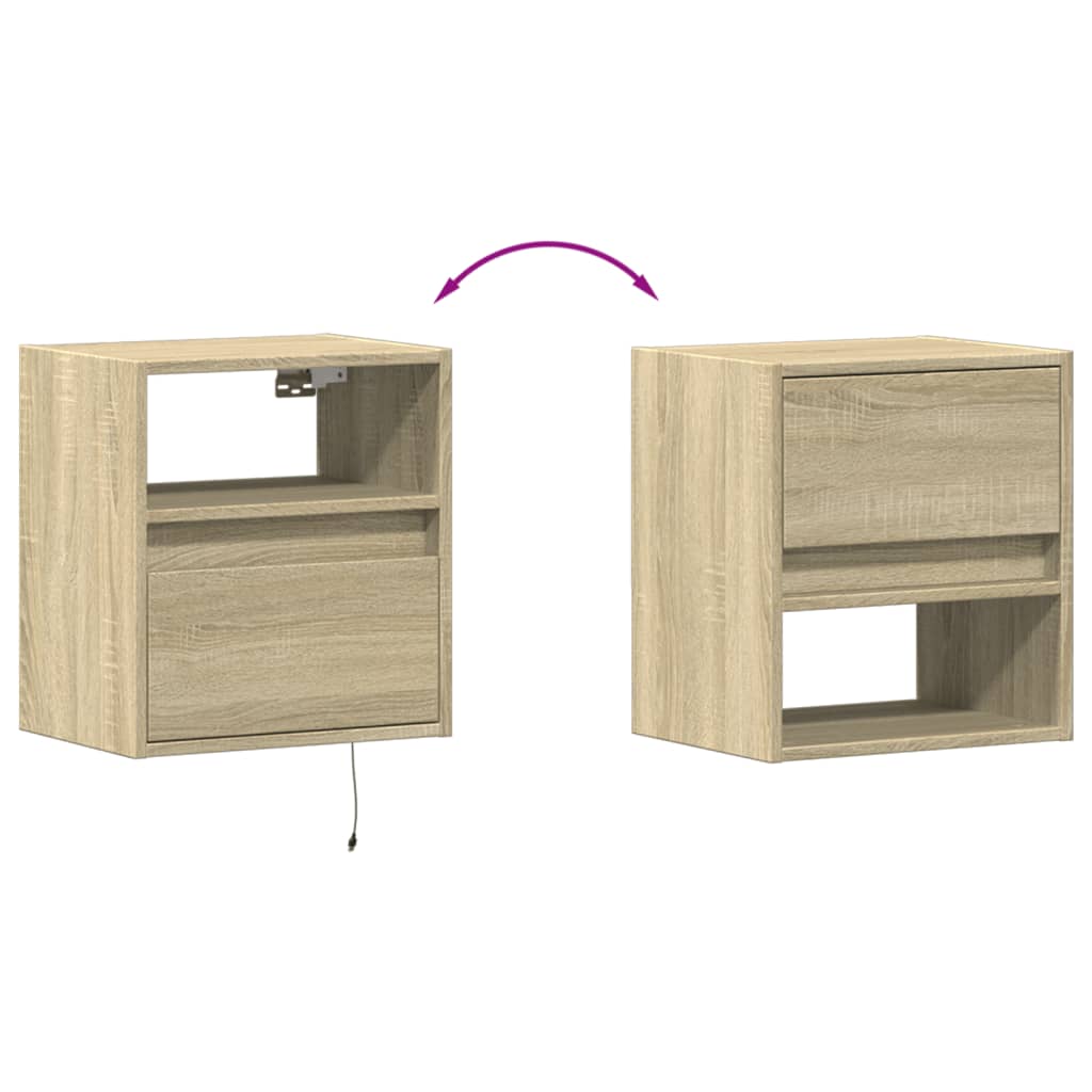 Tables de chevet murales avec lumières LED 2 pcs chêne sonoma - XIOS