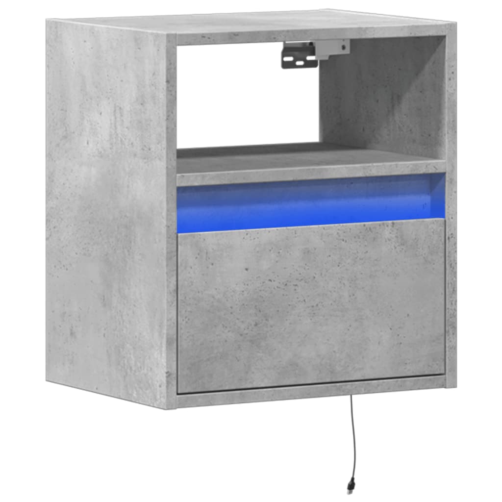 Table de chevet murale avec lumières LED gris béton - XIOS