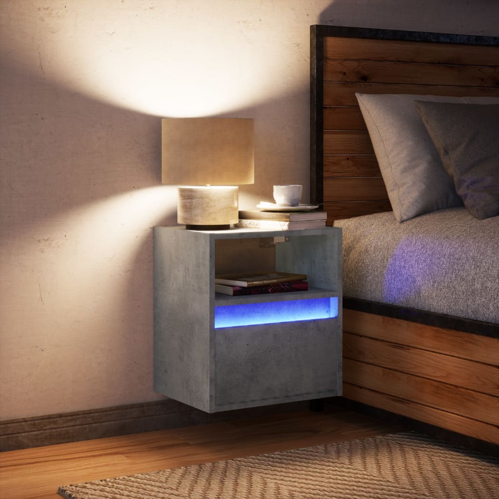 Table de chevet murale avec lumières LED gris béton - XIOS