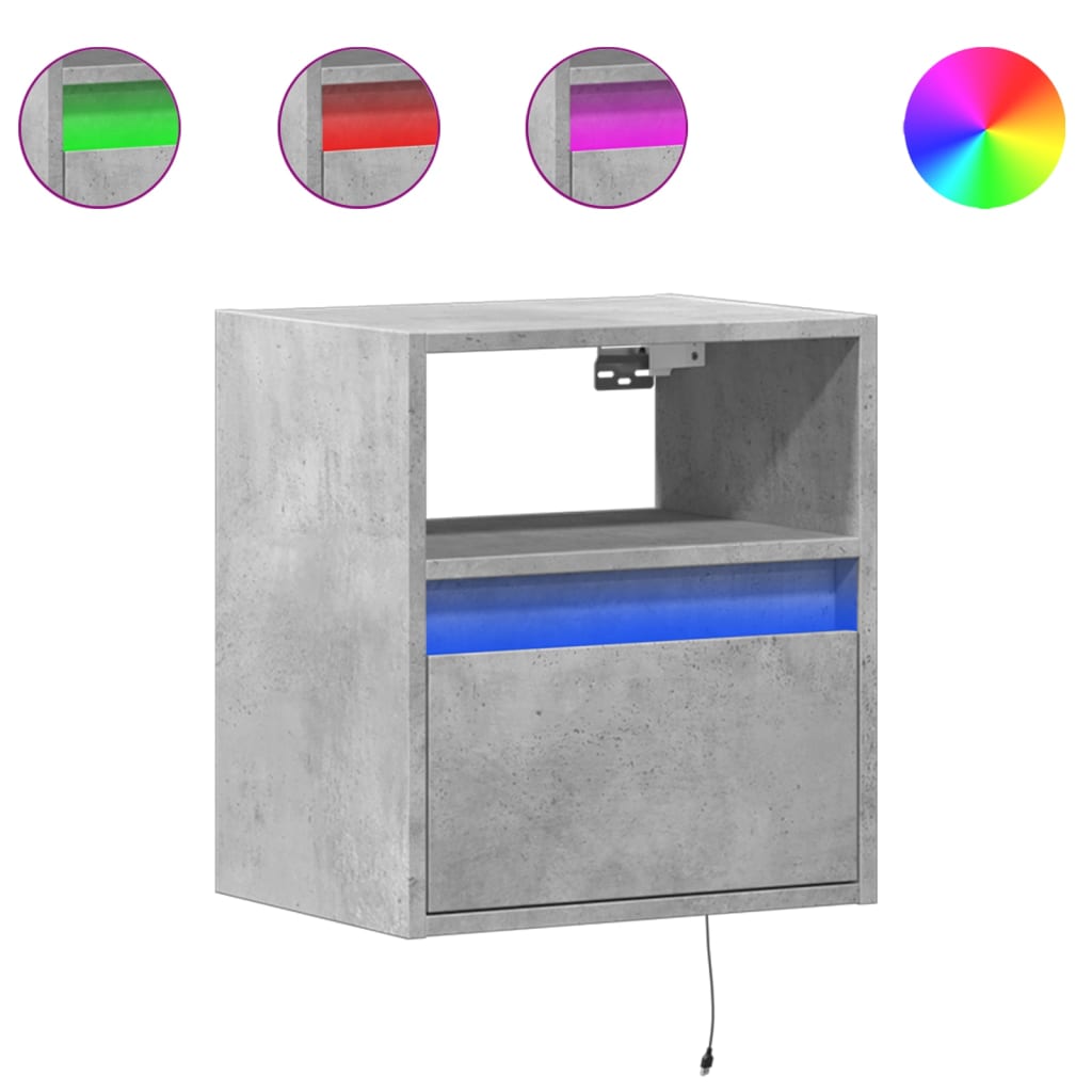 Tables de chevet murales avec lumières LED 2 pcs gris béton - XIOS