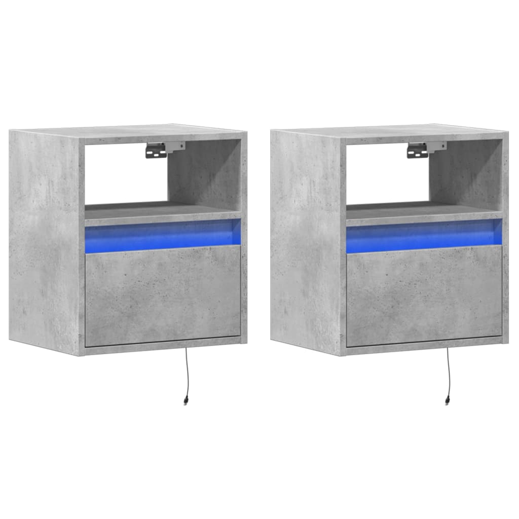 Tables de chevet murales avec lumières LED 2 pcs gris béton - XIOS
