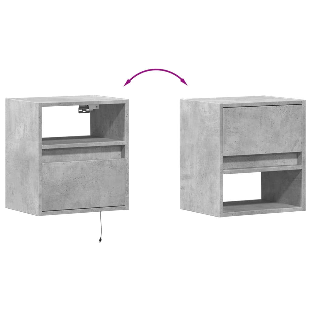 Tables de chevet murales avec lumières LED 2 pcs gris béton - XIOS