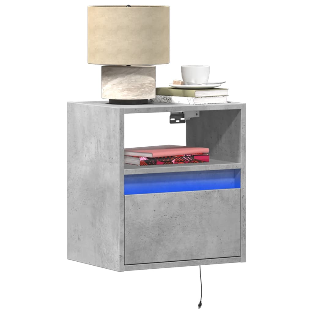 Tables de chevet murales avec lumières LED 2 pcs gris béton - XIOS
