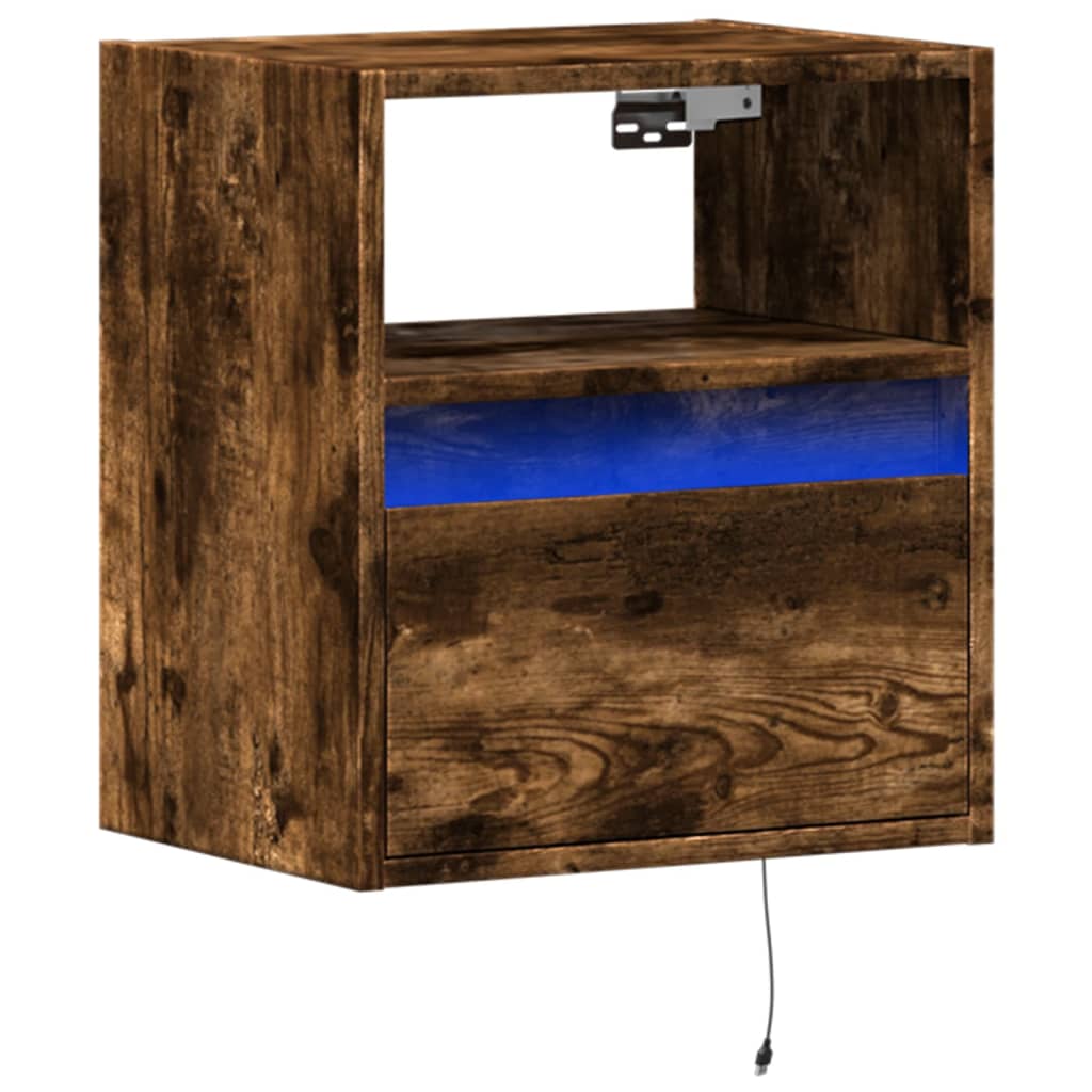 Table de chevet murale avec lumières LED chêne fumé - XIOS