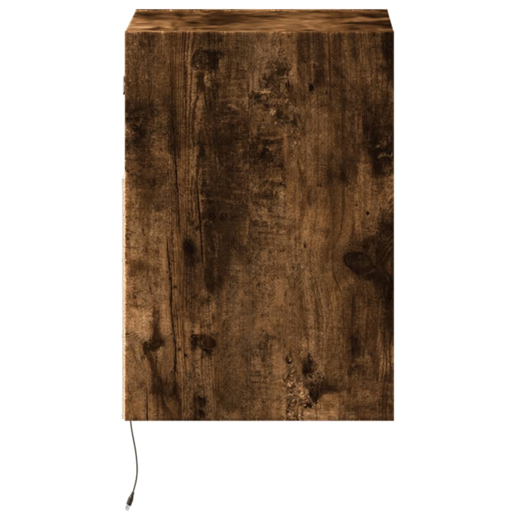 Table de chevet murale avec lumières LED chêne fumé - XIOS