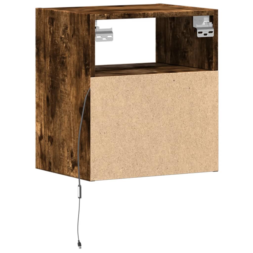 Table de chevet murale avec lumières LED chêne fumé - XIOS