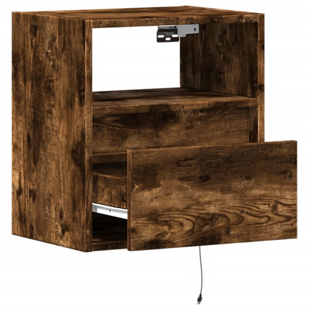 Table de chevet murale avec lumières LED chêne fumé - XIOS