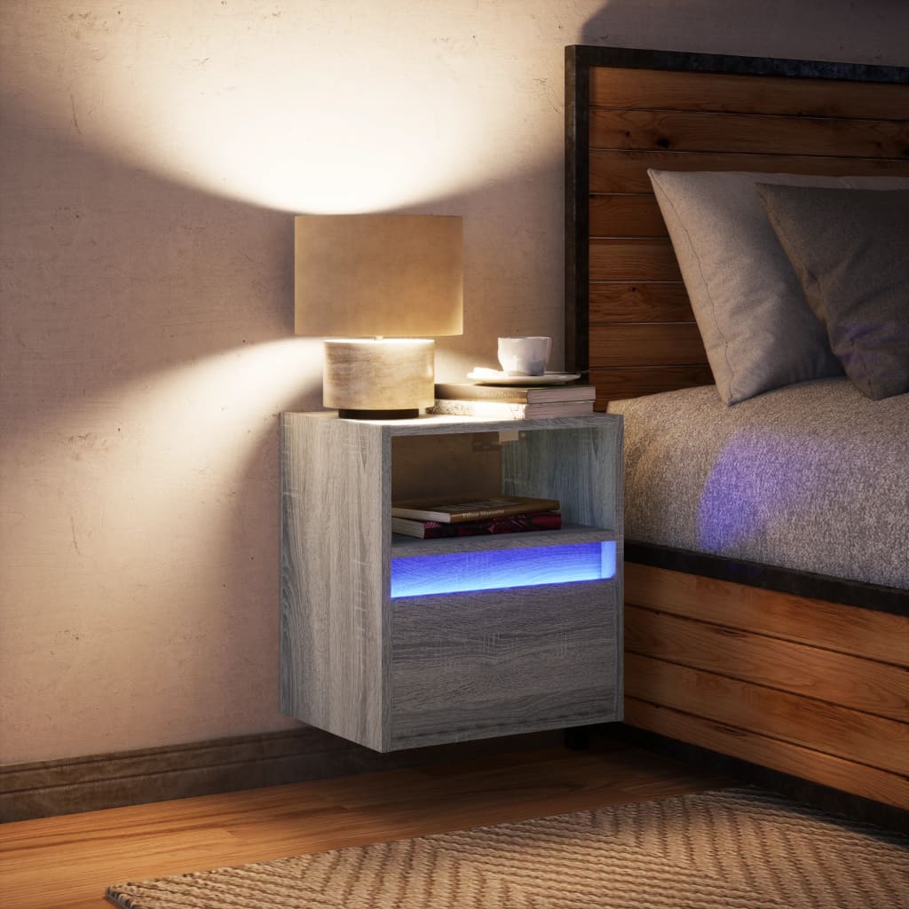 Table de chevet murale avec lumières LED sonoma gris - XIOS