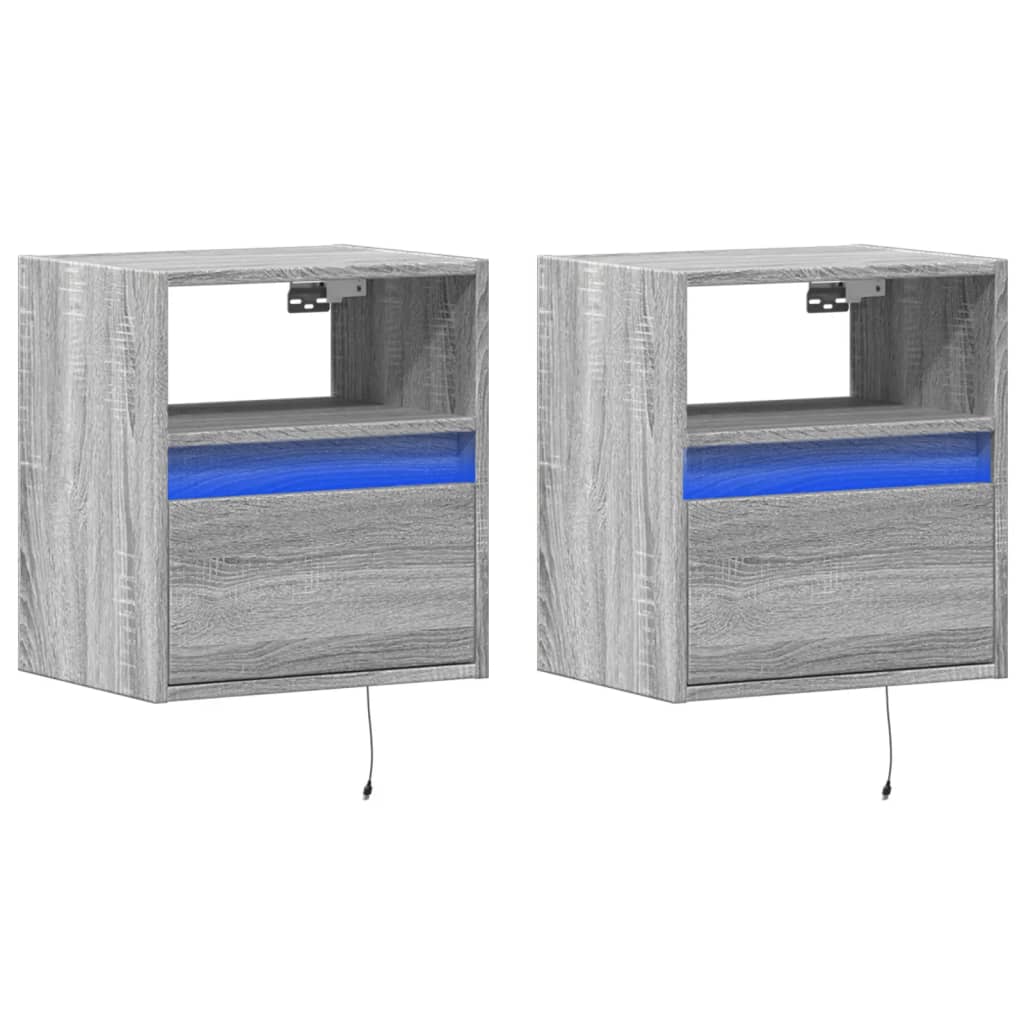 Tables de chevet murales avec lumières LED 2 pcs sonoma gris - XIOS