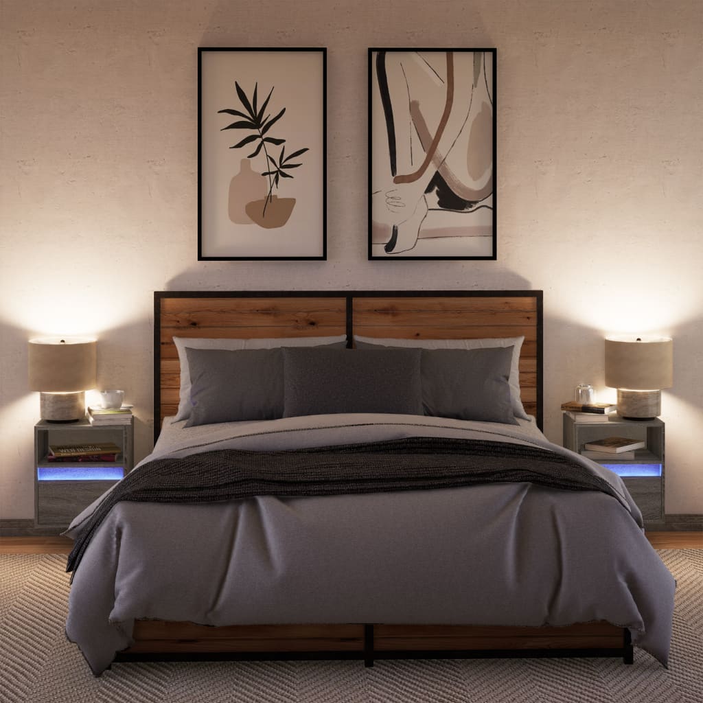 Tables de chevet murales avec lumières LED 2 pcs sonoma gris - XIOS