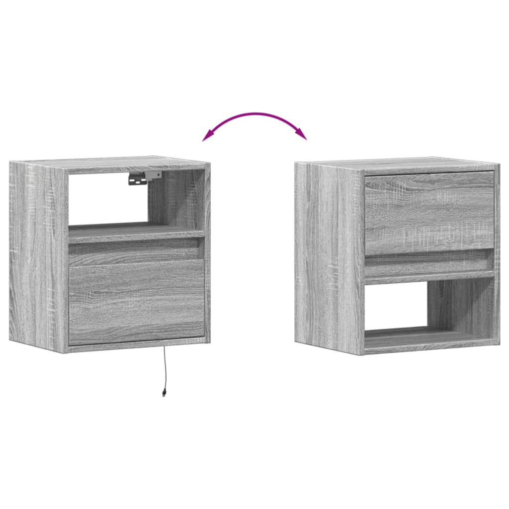 Tables de chevet murales avec lumières LED 2 pcs sonoma gris - XIOS