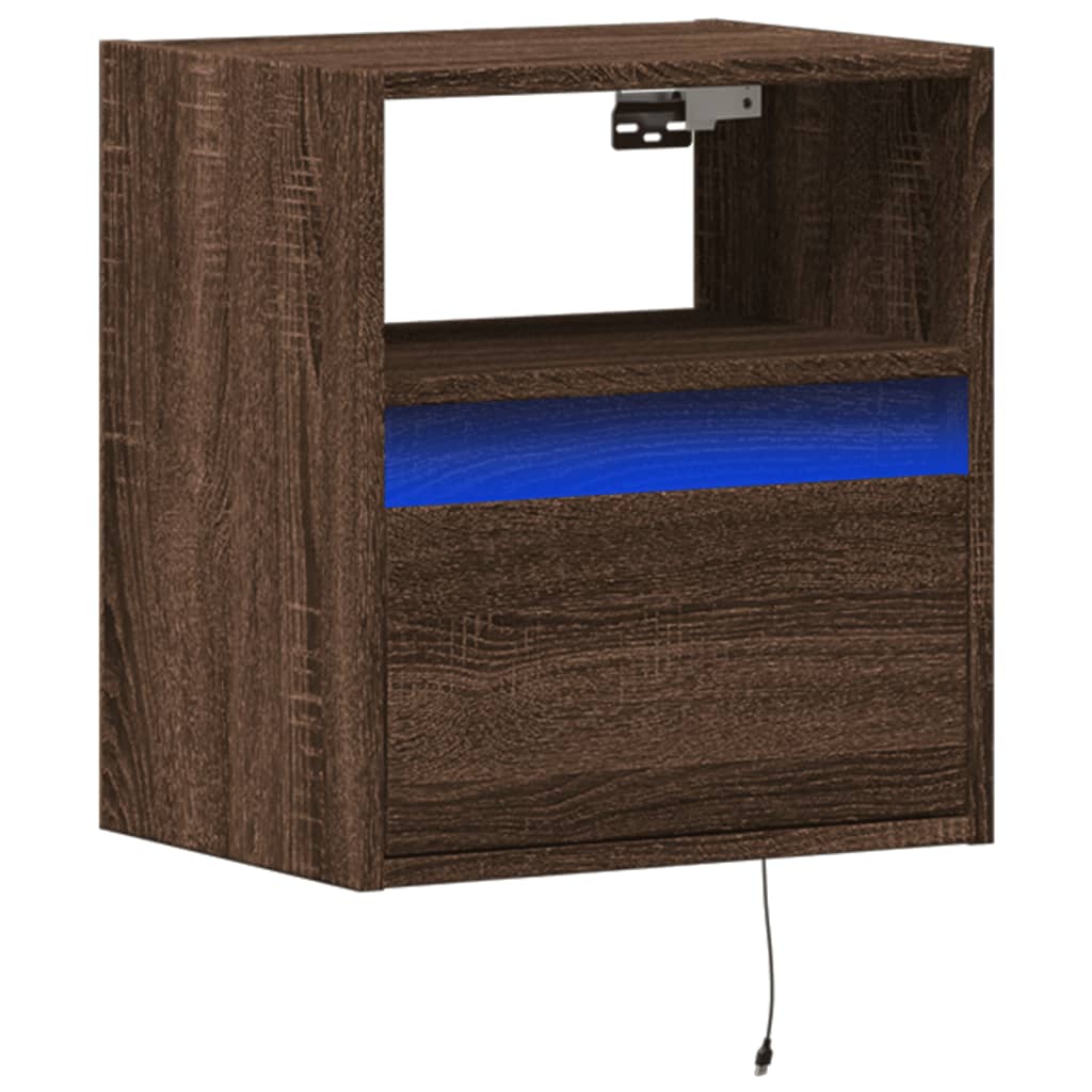 Table de chevet murale avec lumières LED chêne marron - XIOS