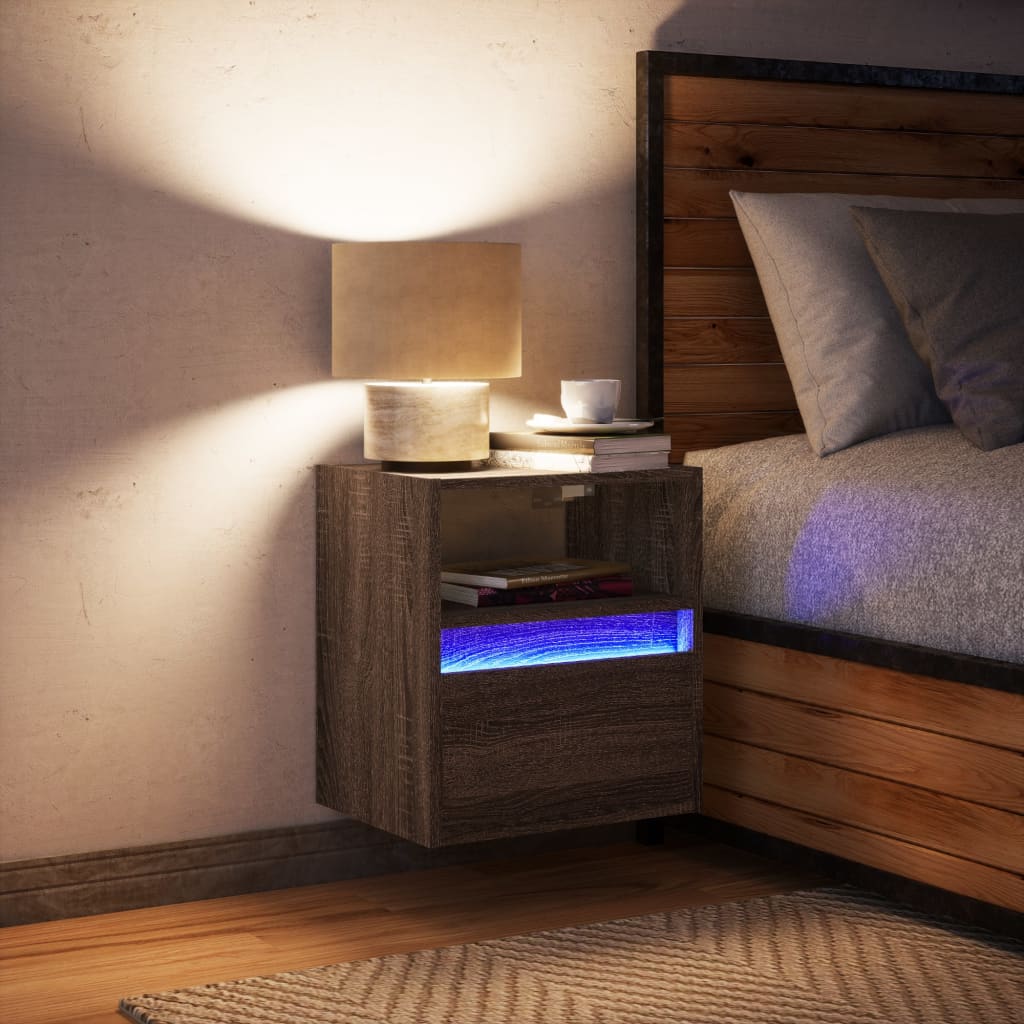 Table de chevet murale avec lumières LED chêne marron - XIOS