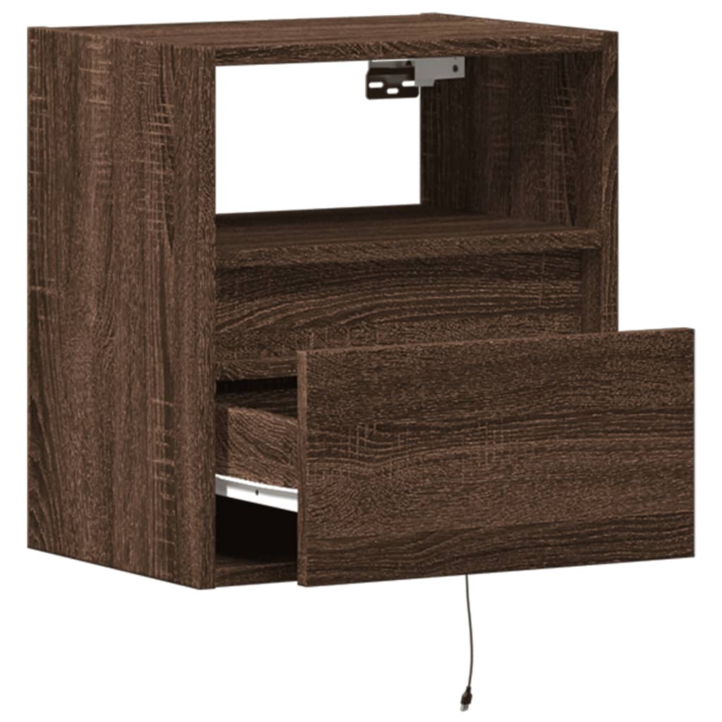Table de chevet murale avec lumières LED chêne marron - XIOS