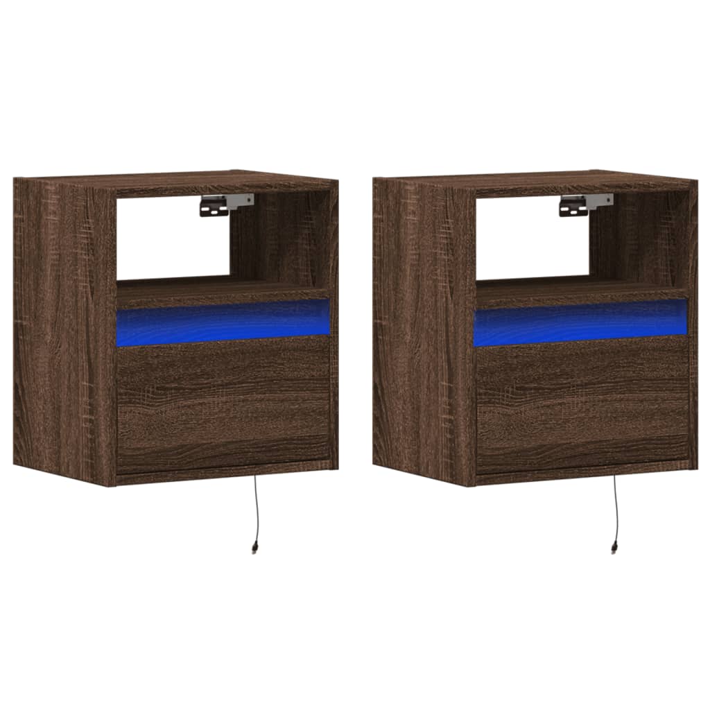Tables de chevet murales avec lumières LED 2 pcs chêne marron - XIOS