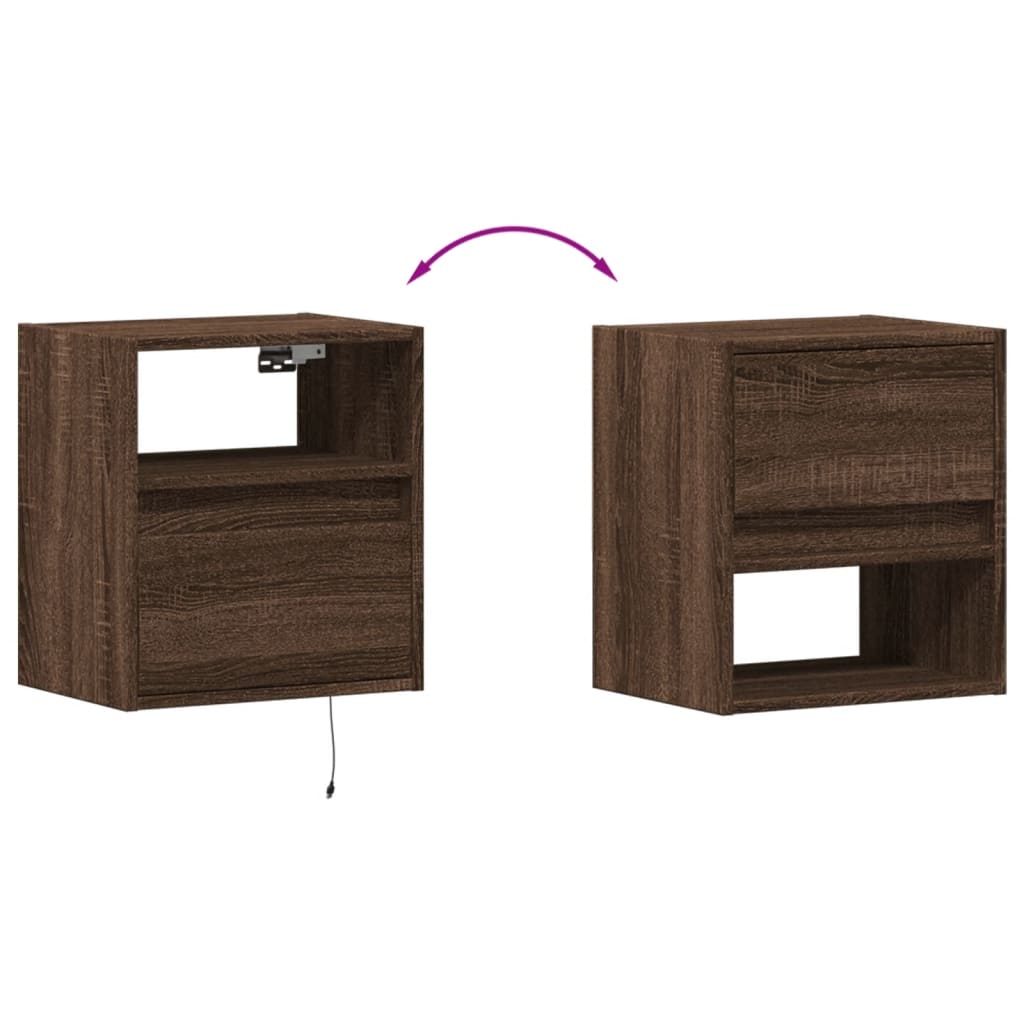 Tables de chevet murales avec lumières LED 2 pcs chêne marron - XIOS