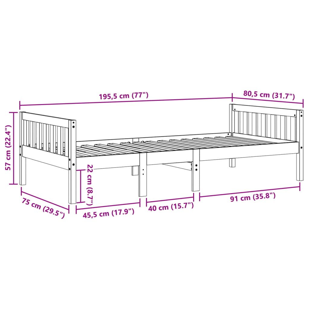 Lit pour enfants sans matelas blanc 75x190cm bois de pin massif - XIOS