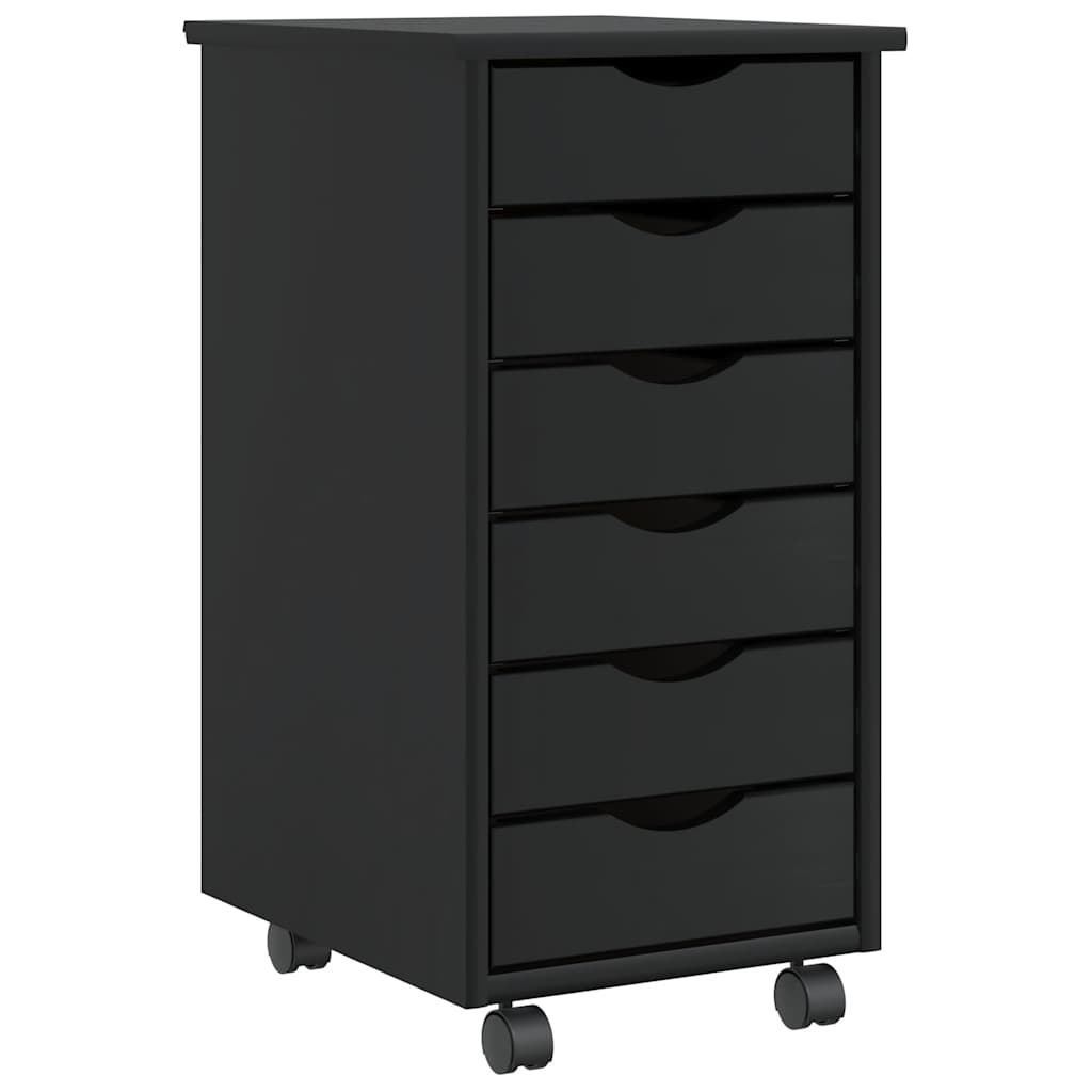 Armoire roulante avec tiroirs MOSS noir bois de pin solide