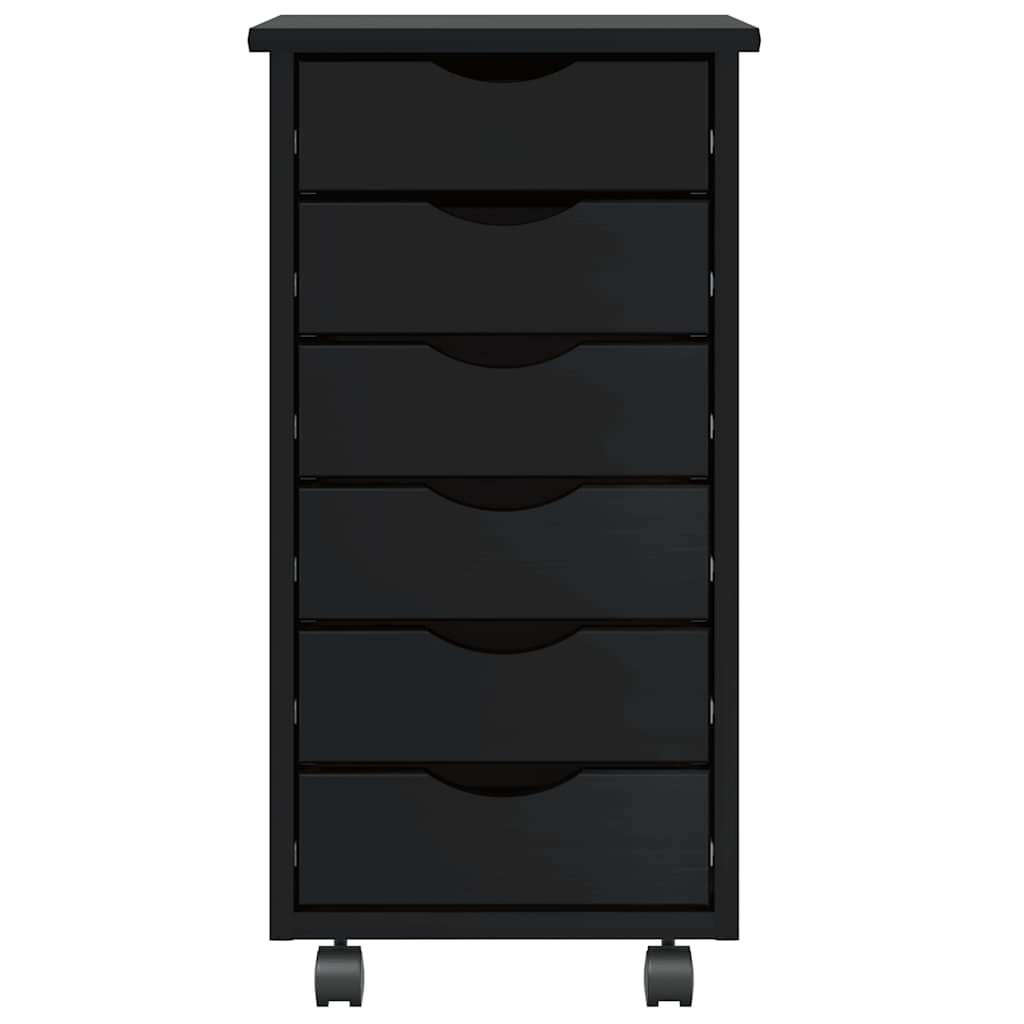 Armoire roulante avec tiroirs MOSS noir bois de pin solide